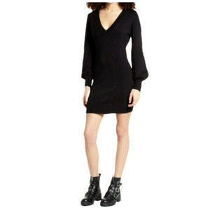 LULUS Cozy On Up Long Sleeve Sweater Mini Dress in Black Size Small